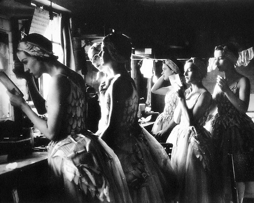 spectredelarose:  Dancers of the Sadler’s Wells Ballet making up in their dressing-room,
