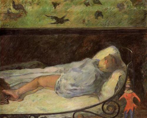 artist-gauguin:Young Girl Dreaming (Study of a Child Asleep), Paul GauguinMedium: oil,canvas