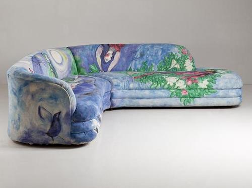 centuria:Sectional sofa painted to resemble Marc Chagall’s ”The Concert”, 1984