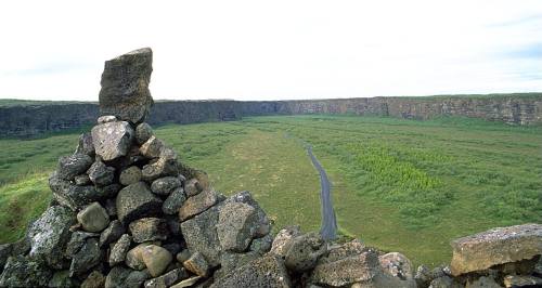 Sleipnir’s footprintThe canyon of Ásbyrgi is a horseshoe shaped depression of 3.5 km long and 1 km w