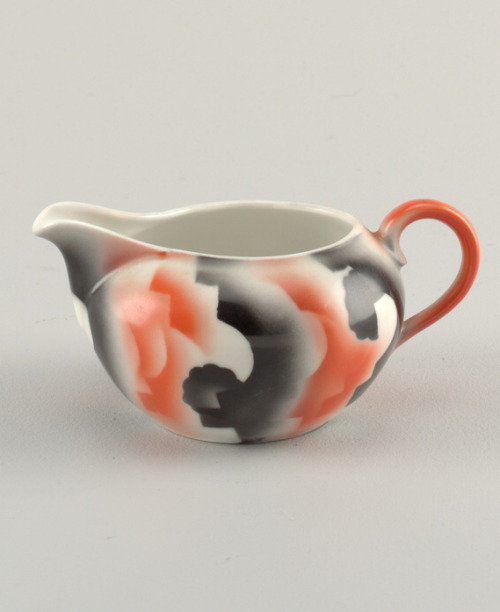 Cup &amp; Saucer, bowl and creamer, 1930. Glazed proto-porcelain. Made by Kahla, Germany. Via Cooper