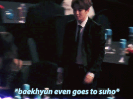 the members’ reactions to whatever suho was doing   baekhyun found a new seat