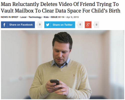 theonion:Man Reluctantly Deletes Video Of Friend Trying To Vault Mailbox To Clear Data Space For Chi