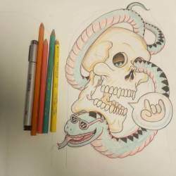 Color.  #coloredpencil #coloredpencils #art #drawing #skull #snake #artofinstagram #artistsoninstagram #artistsontumblr (at Empire Tattoo Quincy)