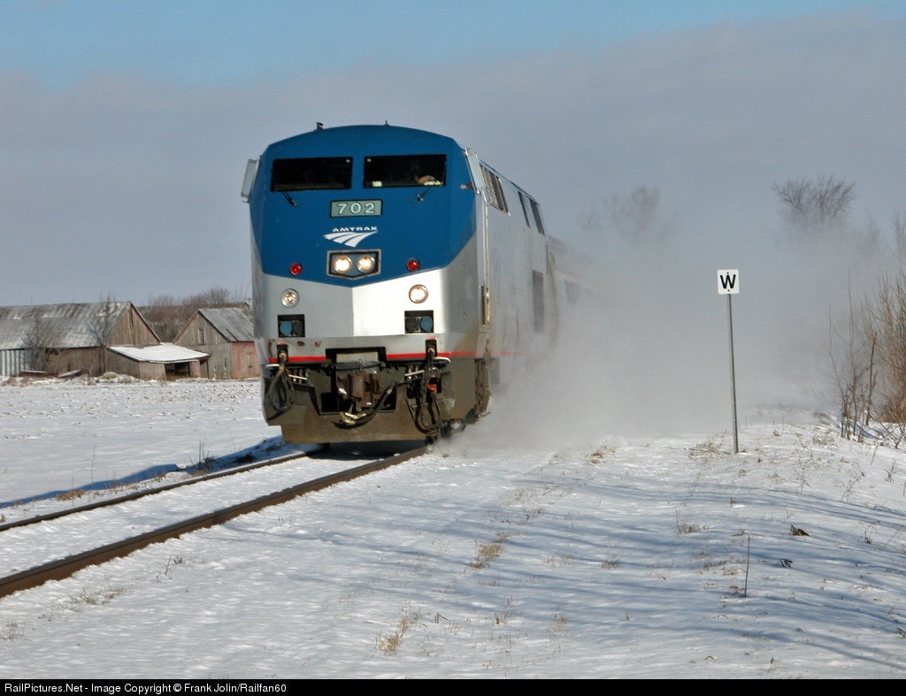 Streamliners Amtrak Adirondack kicking up a fresh blanket of...