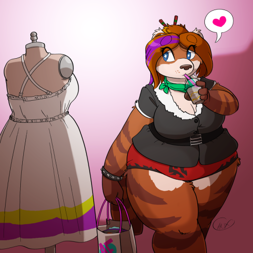 chuxwagon:  A commission for the super awesome nakpunchcow ‘s cutie Pandaren. He wanted something of her in modern clothes and said she likes being touristy and I had to draw her shopping and falling in love with dresses. Please enjoy the Horde hot-pants,