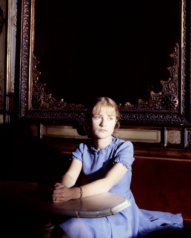 Isabelle Huppert photographed by Fabian Cevallos on the set of Les Ailes de la Colombe, 1981.