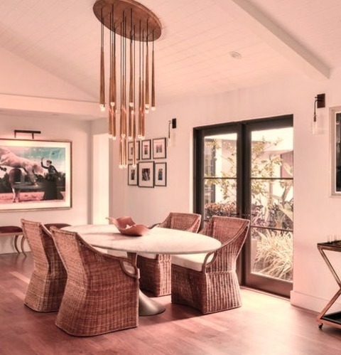 Seattle Transitional Dining RoomA Large Image Of A Great Room With White Walls And A Brown Floor In A