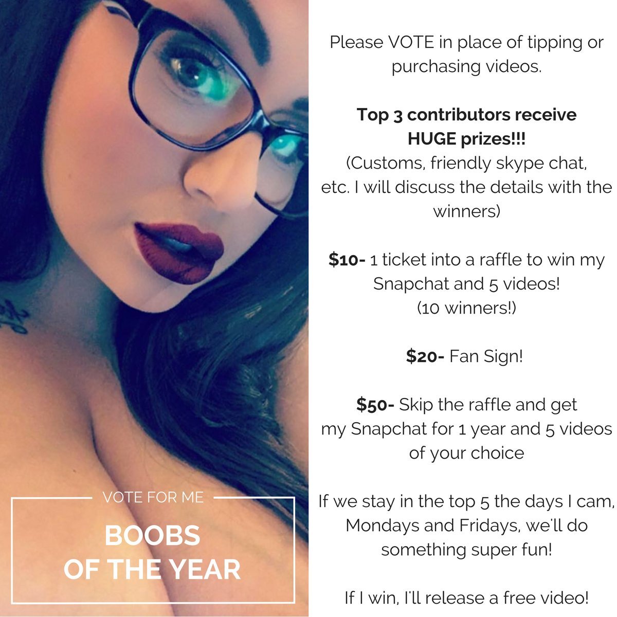 If you like my tits, vote for them to win an award!
