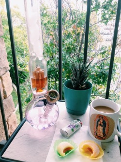 incompetentlittlekitten:  Perfect morning for a little wake and bake 😌🍡☕️ and by perfect morning I mean I was up before noon 😅 