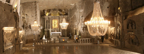 placesandpalaces: Wieliczka salt mine, Poland In southern Poland, Lake Wessel lies inky and unmoving