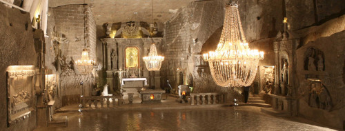 placesandpalaces: Wieliczka salt mine, Poland In southern Poland, Lake Wessel lies inky and unmoving in the deep. Filling the bottom of an old salt mine, it’s just one component of the UNESCO World Heritage Site which has been a functioning mine since