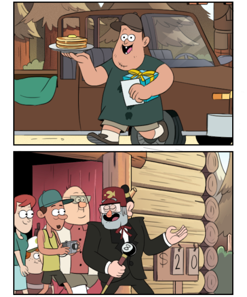 moringmark:“Happy Father’s Day, Mr. Pines.”“Yeah, yeah, now get back to work.”