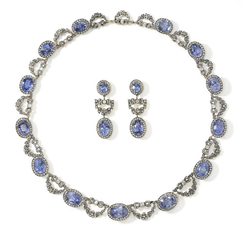 Sapphire and Diamond necklace by Carl Faberge’ formed from thirteen graduating clusters of ova