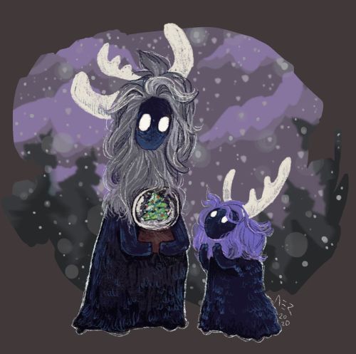 Watching, waiting ❄️ . Just some chill forest spirits, with their prized human creation, tiny contai