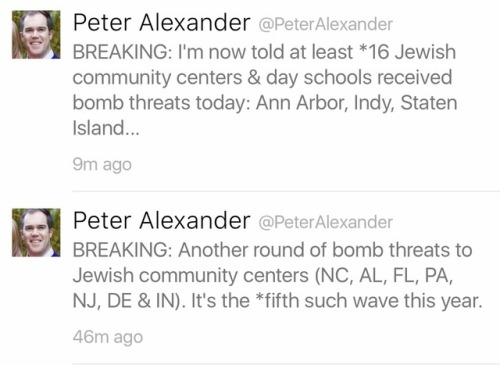 jewish-privilege:(x, x) New string of JCC bomb threats. As of Monday, February 27 at 12:35 Eastern t