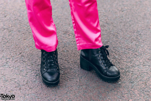 19-year-old Tokyo music school student Shoko on the street in Harajuku wearing an all pink mostly vi