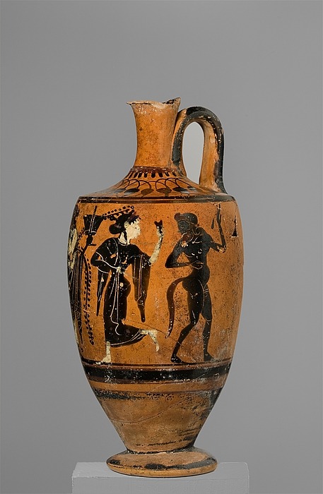 Lekythos with Dionysos among sileni and maenads.* Athens, 500 BCE-490 BCE* Fired clay, black-figure 