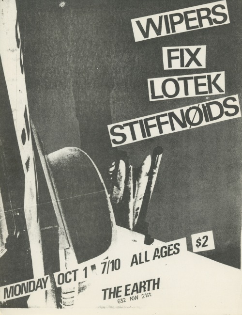 Original flyer for this 1979 show by the Wipers, with Lotek and the Styphnoids (here spelled Stiffno