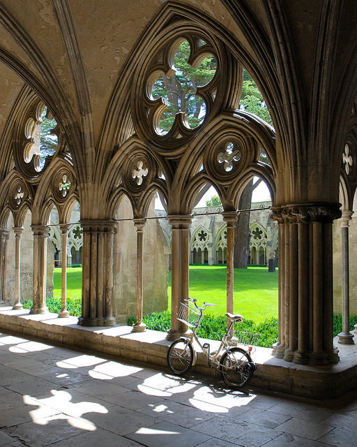 visitheworld:  The bike in the cloister, Salisbury Cathedral, England (by MarcelGermain).