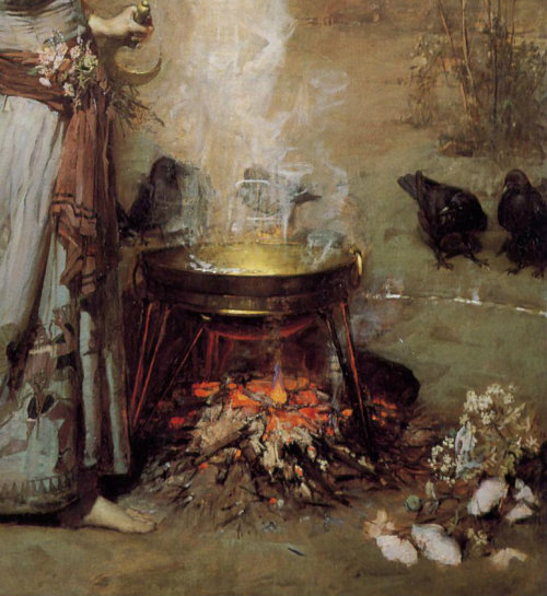 english-idylls:Detail of The Magic Circle by John William Waterhouse (1886).