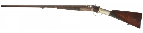Unique gold and silver inlaid single barrel damascus shotgun marked “MAISON LEFAUCHEUX HENRY R