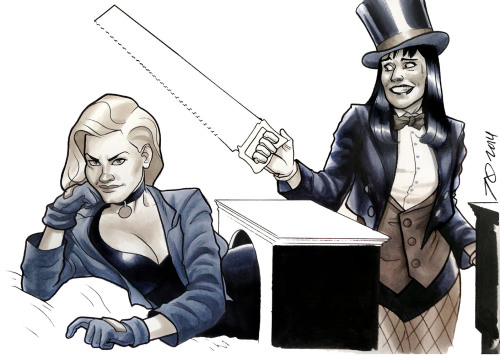 Black Canary and Zatanna, from the Maine Comic Arts Festival, 2014. Pen &amp; ink with Copic marker.