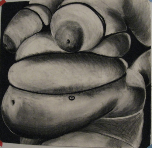 sixinchmessofweb:  Nude self portraits for my Artistic Vision and Possibility (Drawing 2 class) at the Massachusetts College of Art and Design Professor Edward Monovich An Exploration of My Body, Fat Medium: Charcoal on Printmaking Paper By Breana Ferrara