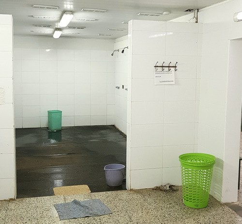 One of the men’s showers at Club Pasco Tenis a sports club and gym in Buenos Aires, Argentina.