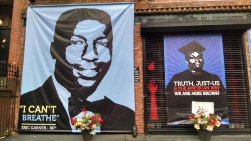 anarcho-queer:A memorial banner for Eric Garner still hangs on Spike Lee’s studio in Ft. Greene, nex