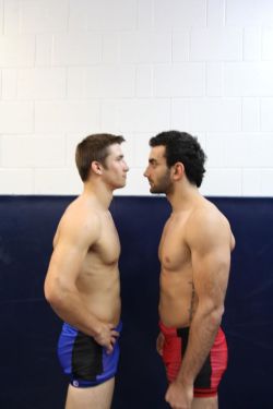 piledriveu:  first pic……the fuckin face off……fuckin love that, facing down each other, chest in front of chest, exposed bulge to exposed bulge……..ur mind racing on how u need to destroy this dude to keep your alpha status!!!  second pic…….hot