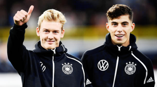 Julian Brandt of Germany and Kai Havertz of Germany line up during the International Friendly betwee