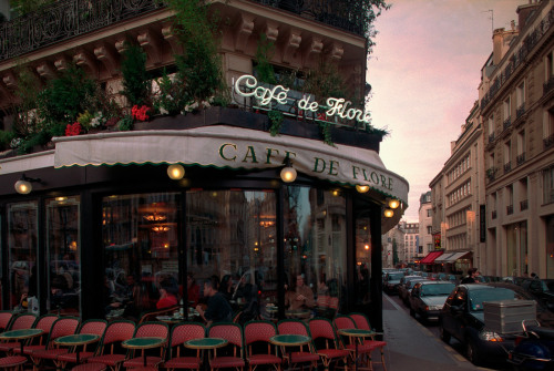 barcarole:Café de Flore in Saint-Germain-des-Prés, 6th arrondissemet. Photo by Bruno Barbey.