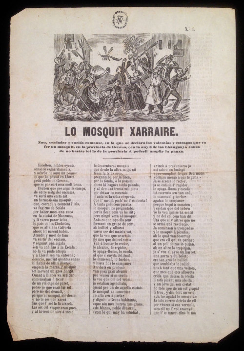 A big mosquito is causing big trouble for folks in this ballad printed in Barcelona in 1861 by Magri