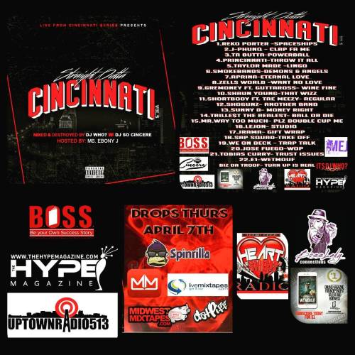 <p>6 Days Till One of The Livest Mixtapes From The City Straight Outta Cincinnati Vol.5 featuring Some Of Cincinnati’s Livest Indy Artist Drops April 7th On Livemixtapes Mymixtapes Spinrilla And other Major Mixtape Sites Hosted By 101.1 The Wiz Own Ms.EbonyJ Sponsored By Heart Of The Streets Radio, Uptownradio513, Winjfix Magazine, The Hype Magazine, Boss Magazine and Boss Lady Ent</p>