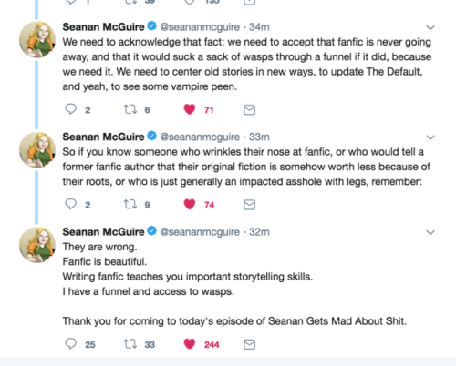 yum-cy:[Transcript of a Twitter thread by Seanan McGuire (@ seananmcguire)]I started writing fiction