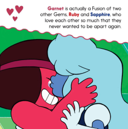 artemispanthar:  I have nothing to add to this, I just love that one of the pages in this book talks about Ruby and Sapphire being in love, followed by a giant picture of them kissing to illustrate the point. 