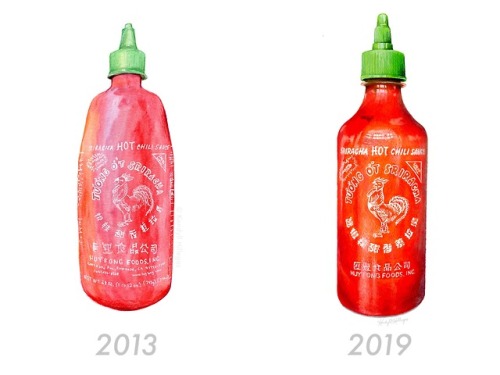 Sriracha, Then/NowThe 2013 piece was another of my earliest food illustrations, and my very first pi