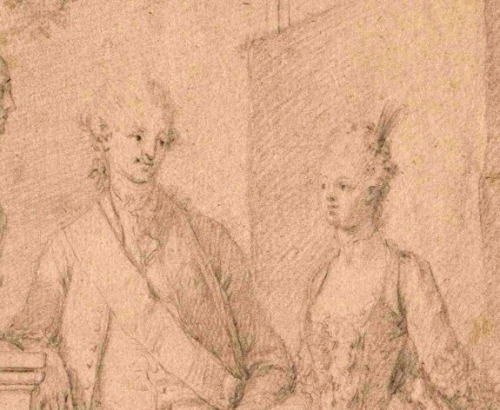 vivelareine:Detail from a preparatory sketch vs a final portrait depicting Louis XVI and Marie Antoi