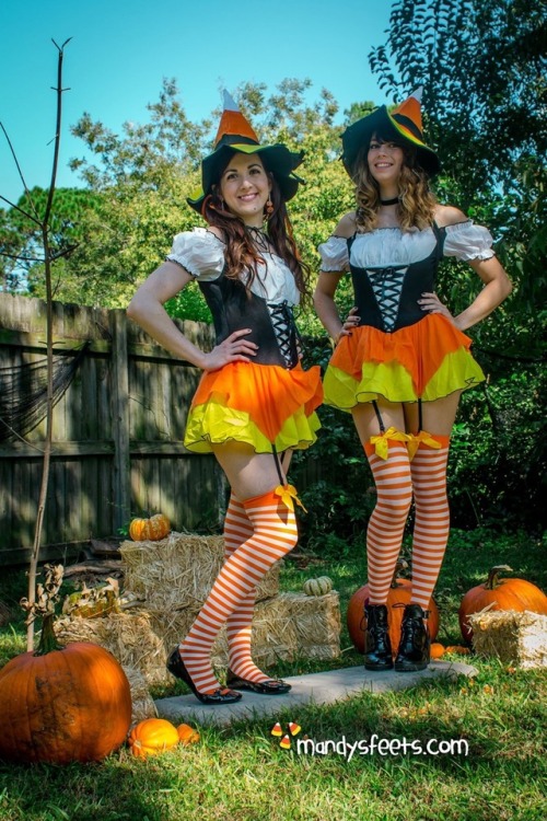 ohmandy56:  Happy Halloween! 🎃   My friend Megan and I dressed up as cute Candy Corn witches and even matched our pedicures. :) We got these costumes as a gift so I do want to thank John, again, for his kindness!   Hope you like our sweet set! Full