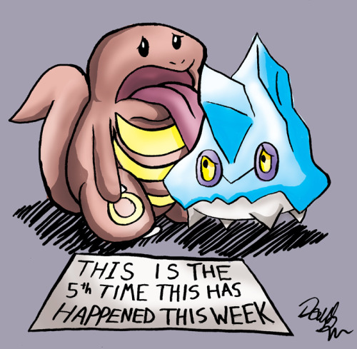 davidmakesart:Pokemon Shaming- Lickitung and BergmiteIt seems like every time i have these two in my