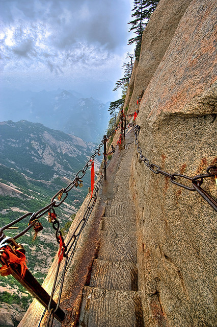 The rock-carved path of Mt. Huashan in Shaanxi, China (by CKTravelblog).