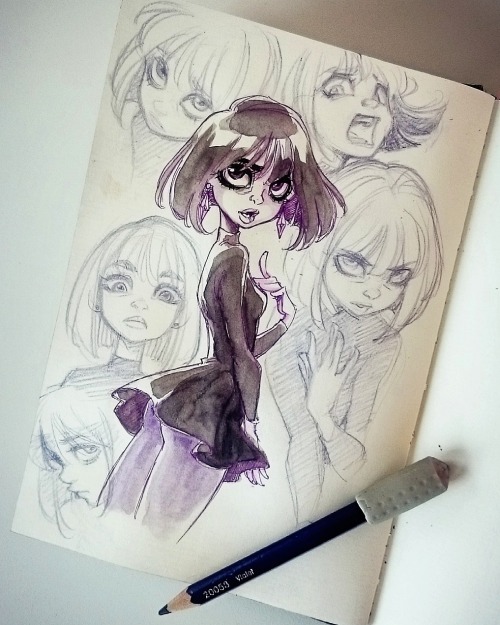 2016Facial expressions sketch of Hotaru Tomoe, Sailor Saturn ♥ Col-Erase, Hi-Tech pen, watercolor