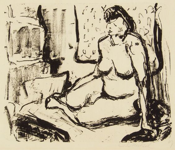 topcat77: Erich Heckel  ‘Squatting Girl’ Lithograph on thin off-white wove paper.