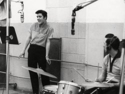 petersonreviews:  Elvis Presley and DJ Fontana recording “Jailhouse Rock,” 1957