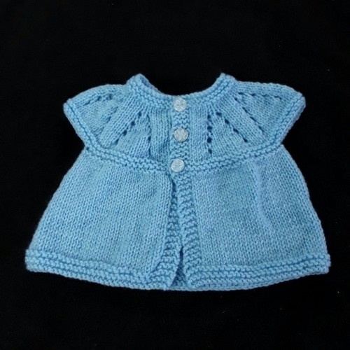 Hand knitted sleeveless baby cardigan hand knitted in blue - newbornLink in bio #folksy #newonfolksy