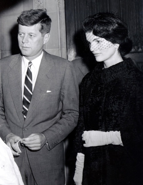 thekennedyclan:December 13, 1957 - JFK &amp; Jackie at Caroline’s baptism. 