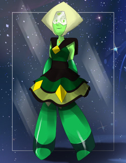 bluedragonkaiser:  atomictiki:  Remember that Peridot dress from a few days ago? I felt compelled to draw it (who knows why) Anyway this is my first time using the watercolour brushes  I put this in my queue last night but it’s pretty backed up and