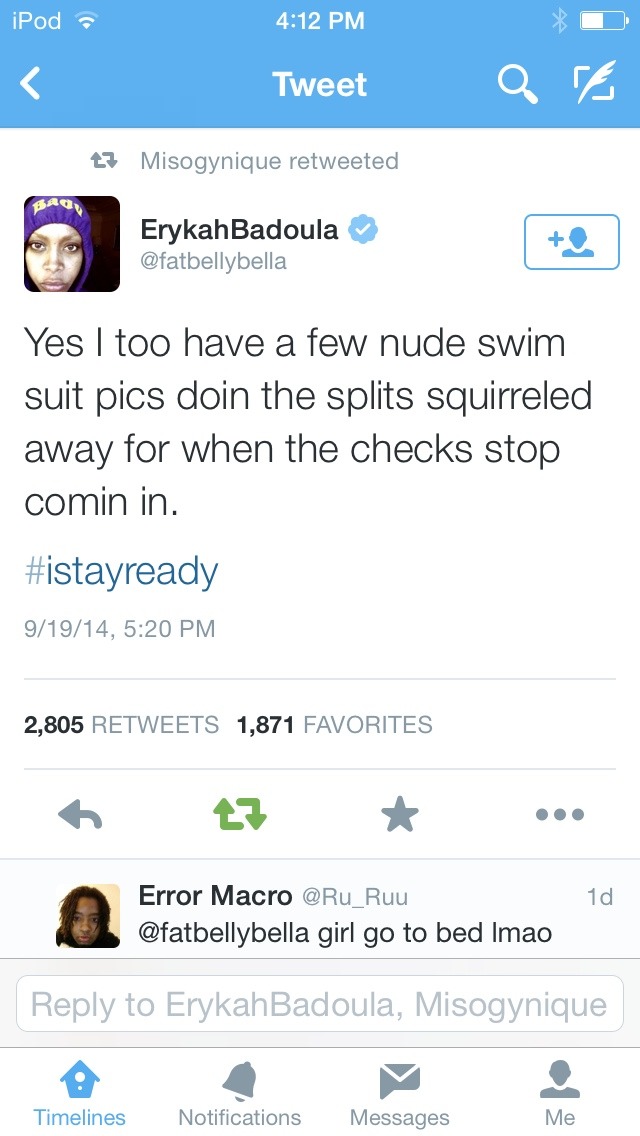 lucidnee:  brownglucose:  teewhitethewriter:  She stay ready.   Erykah lol  I love