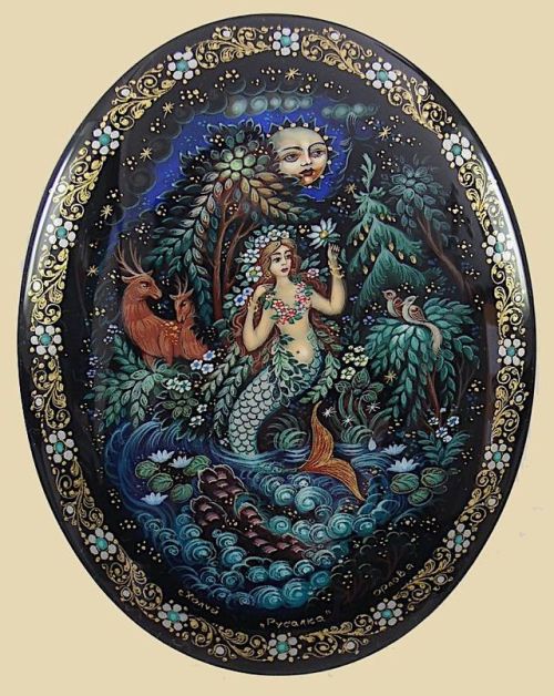 mermaidenkay: Saint Petersburg or A Mermaid ~ hand painted miniature Russian lacquer box b